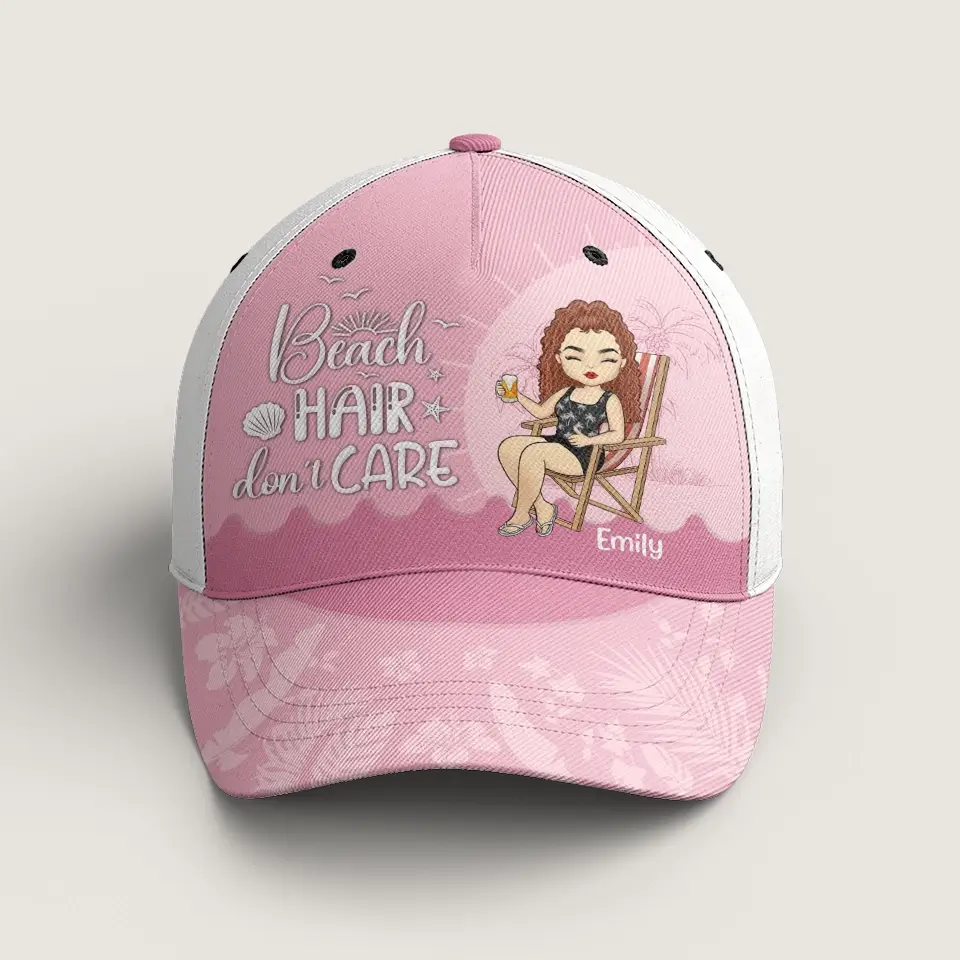 Beach Hair Don’t Care – Bestie Personalized Mesh-Back Trucker Cap, Fun Summer Vacation Gift for BFFs, Sisters, and Best Friends