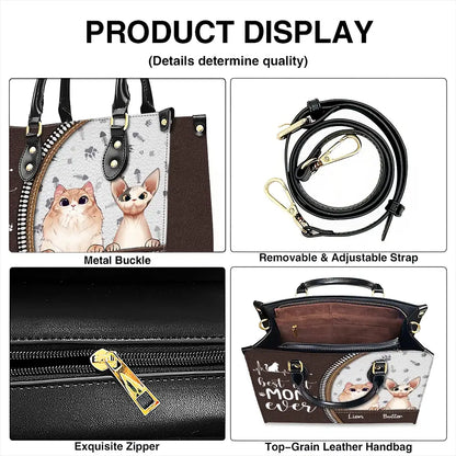 Best Cat Mom Ever – Personalized Leather Handbag, Custom Gift for Cat Moms and Pet Lovers