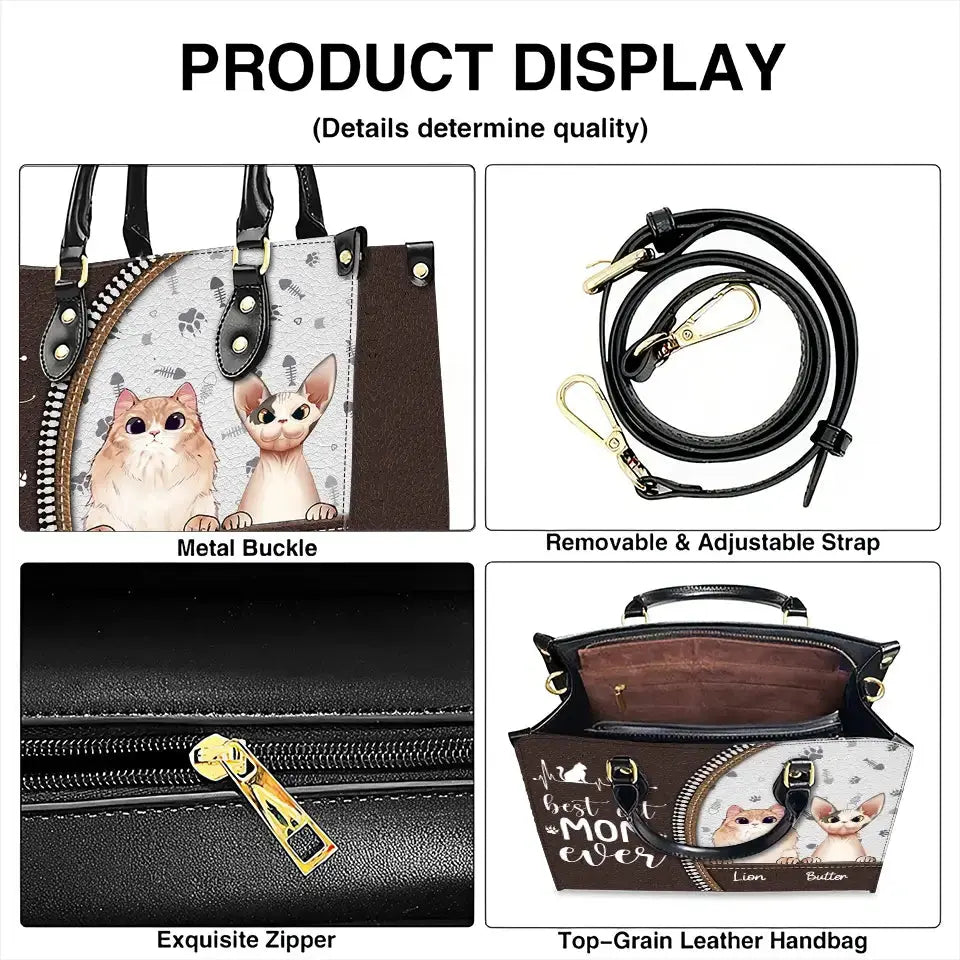 Best Cat Mom Ever – Personalized Leather Handbag, Custom Gift for Cat Moms and Pet Lovers Ducon Space
