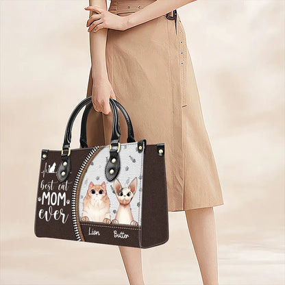 Best Cat Mom Ever – Personalized Leather Handbag, Custom Gift for Cat Moms and Pet Lovers