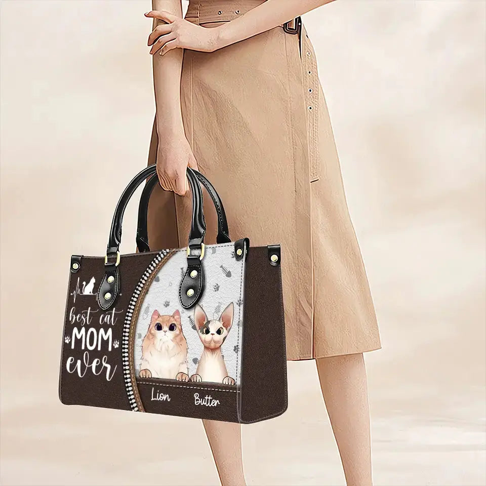 Best Cat Mom Ever – Personalized Leather Handbag, Custom Gift for Cat Moms and Pet Lovers Ducon Space