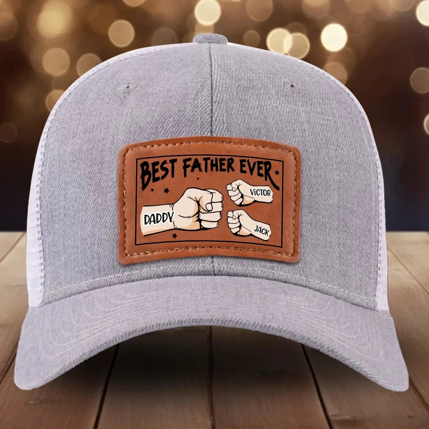 Best Dad Ever – Custom Leather Patch Hat with Kids' Names – Gift for Father, Grandpa Printbelle