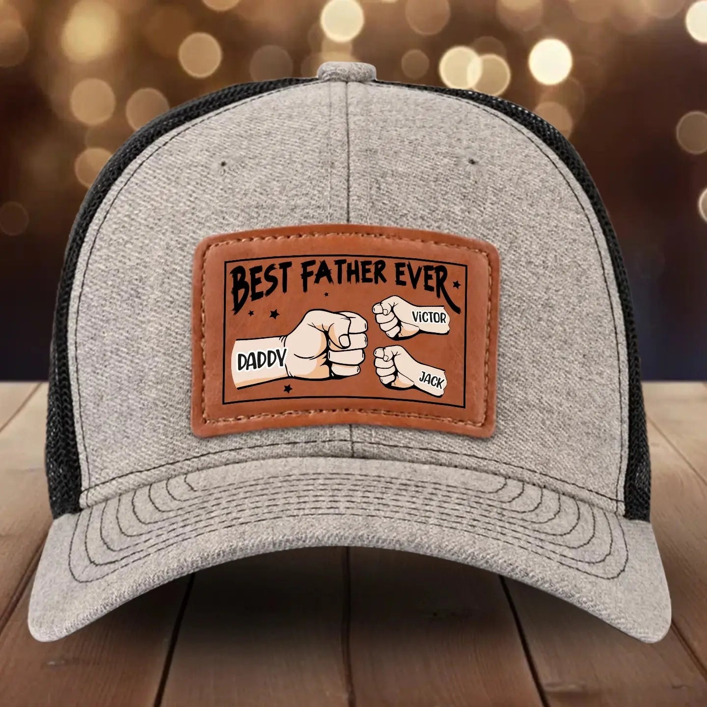 Best Dad Ever – Custom Leather Patch Hat with Kids' Names – Gift for Father, Grandpa Printbelle