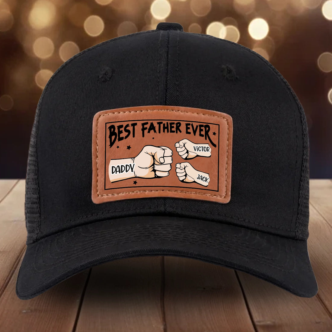 Best Dad Ever – Custom Leather Patch Hat with Kids' Names – Gift for Father, Grandpa