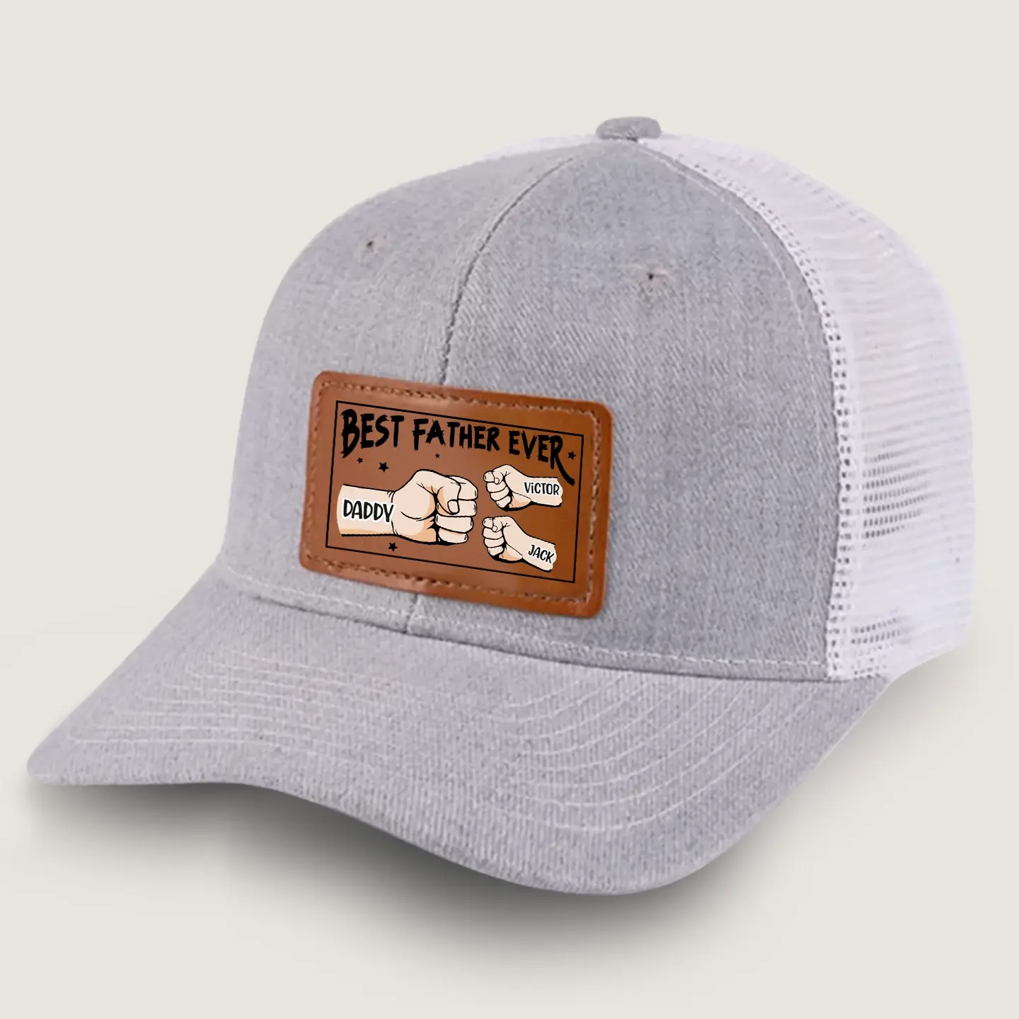 Best Dad Ever – Custom Leather Patch Hat with Kids' Names – Gift for Father, Grandpa Printbelle