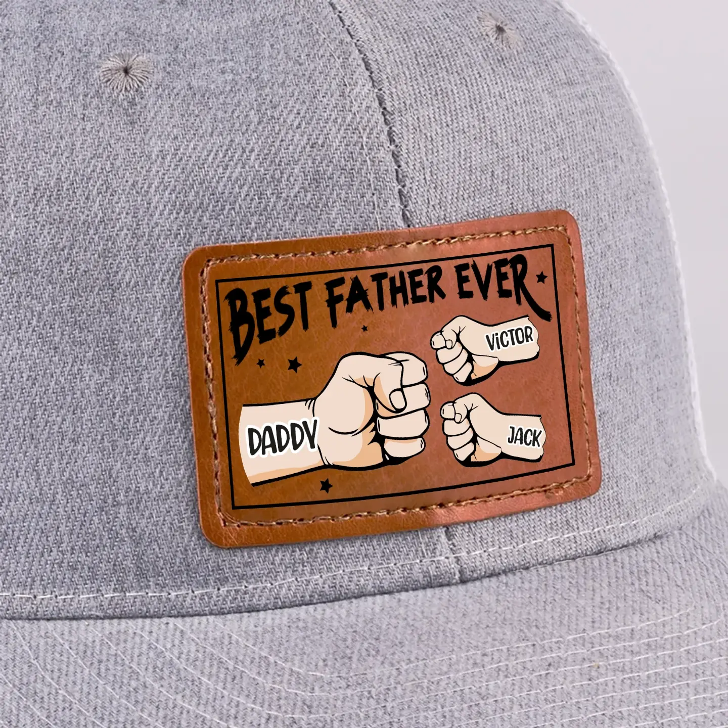 Best Dad Ever – Custom Leather Patch Hat with Kids' Names – Gift for Father, Grandpa Printbelle