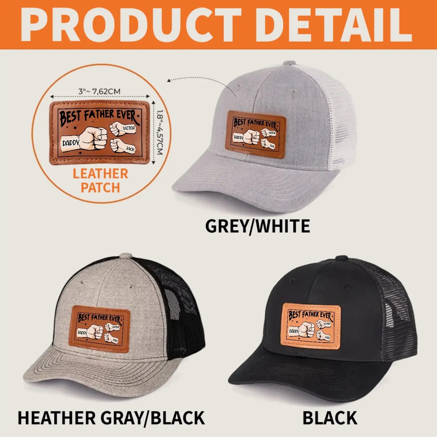 Best Dad Ever – Custom Leather Patch Hat with Kids' Names – Gift for Father, Grandpa Printbelle