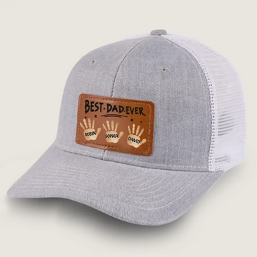 Best Dad Ever - Personalized Leather Patch Hat, Gift for Dad, Grandpa Duconspace