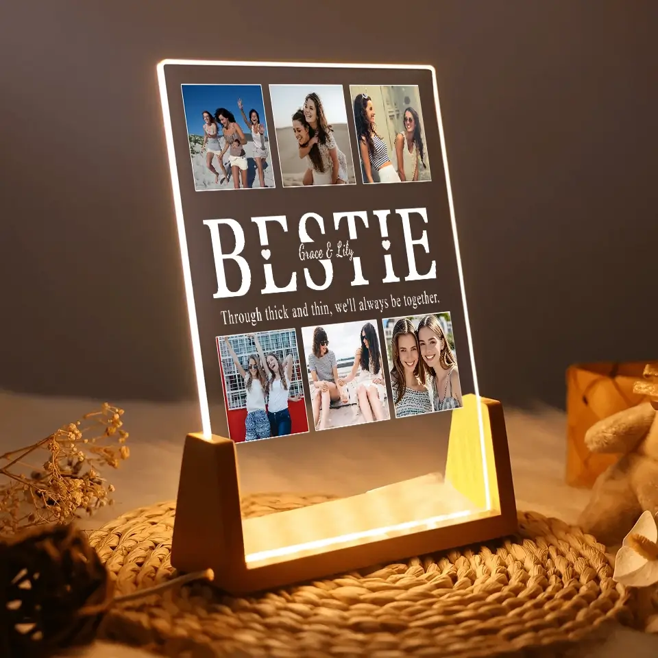Best Friends Shine Bright - Personalized Bestie Photo Collage Night Light, Custom Gift for BFF & Friendship Memories