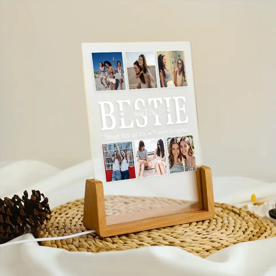 Best Friends Shine Bright - Personalized Bestie Photo Collage Night Light, Custom Gift for BFF & Friendship Memories