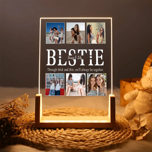 Best Friends Shine Bright - Personalized Bestie Photo Collage Night Light, Custom Gift for BFF & Friendship Memories