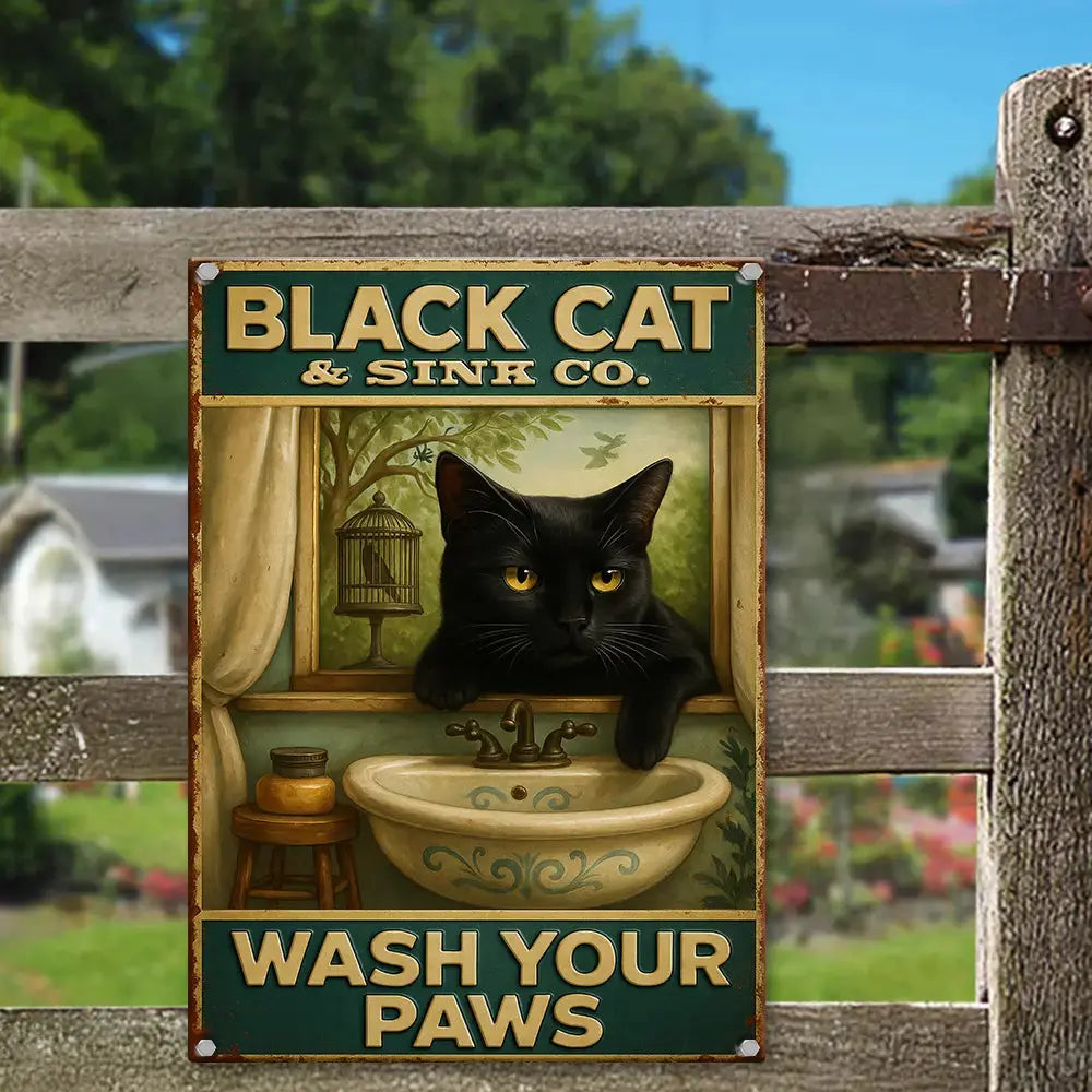 Black Cat Wash Your Paws – Metal Sign #1 Gift Duconspace
