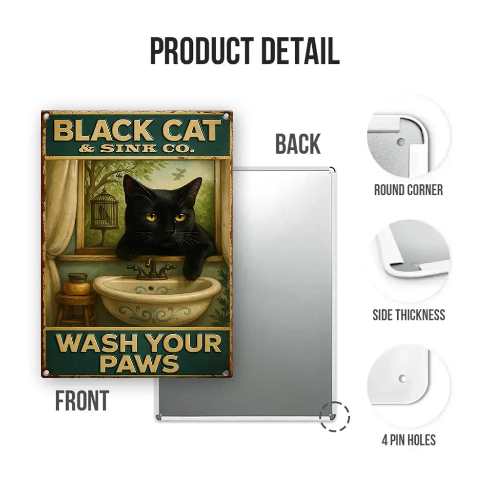 Black Cat Wash Your Paws – Metal Sign #1 Gift Duconspace