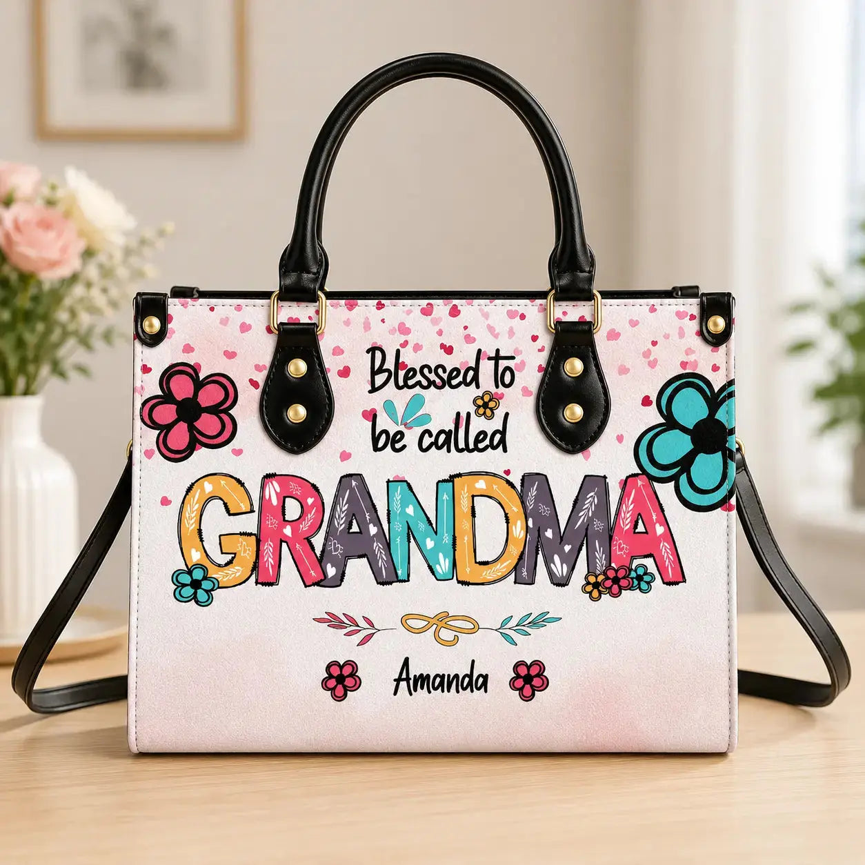 Blessed To Be Called Personalized Name Leather Hand Bag