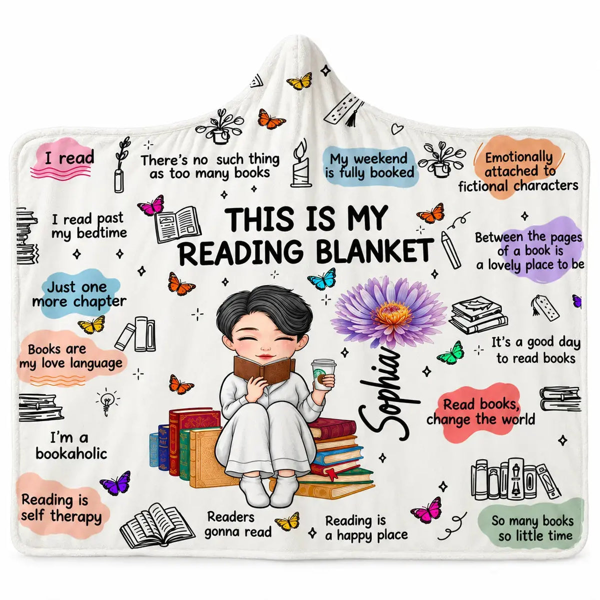 Book Lovers Birth Flower Custom Hood Blanket Duconspace