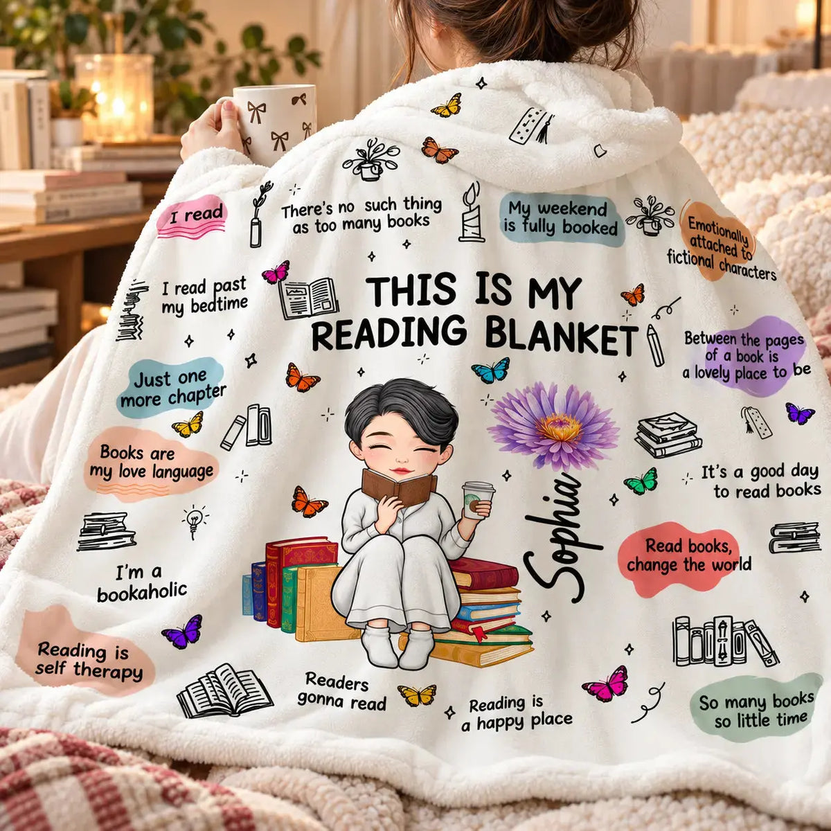 Book Lovers Birth Flower Custom Hood Blanket Duconspace