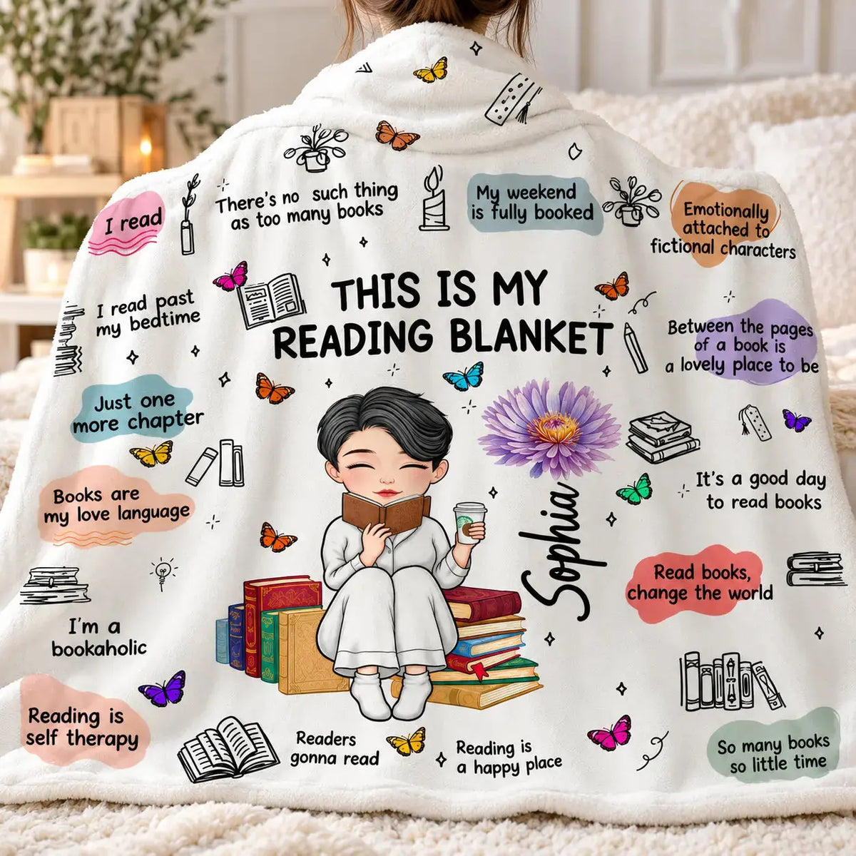 Book Lovers Birth Flower Custom Hood Blanket Duconspace