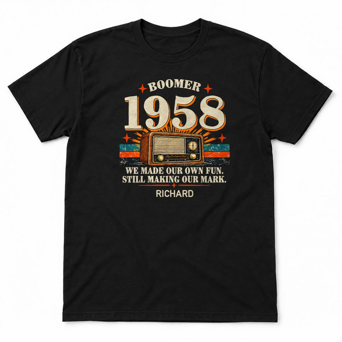 CDCT-OCT26-023_01-flat-white - personalized birth year retro t-shirt, black tee flat lay