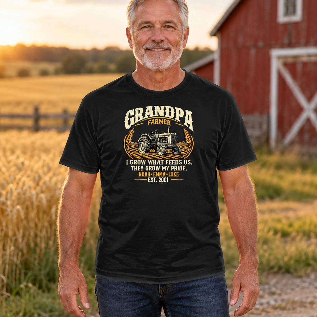 CDCT-OCT26-024_01-lifestyle - grandpa farmer wearing personalized trade t-shirt on the farm