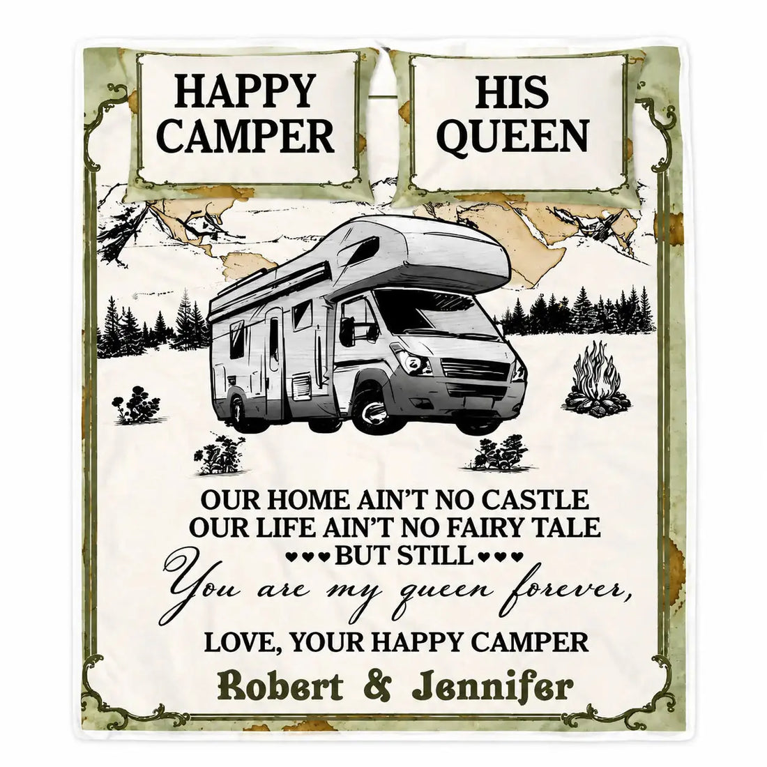 Camping Map My Queen Personalized Bedding Set Duconspace