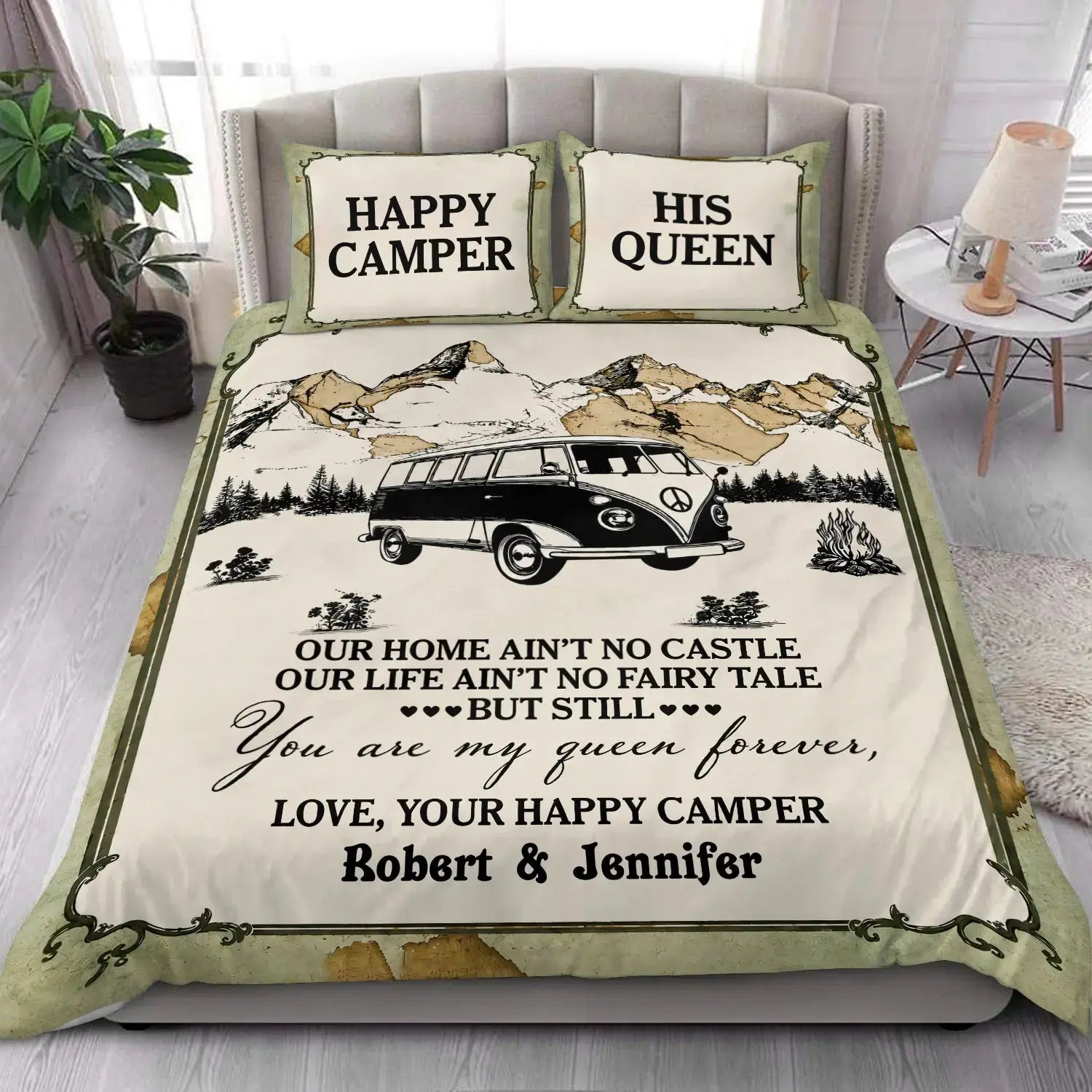 Camping Map My Queen Personalized Quilt Bedding Set