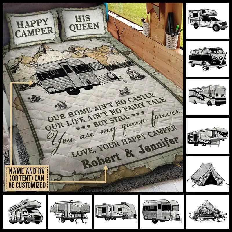 Camping Map My Queen Personalized Quilt Bedding Set