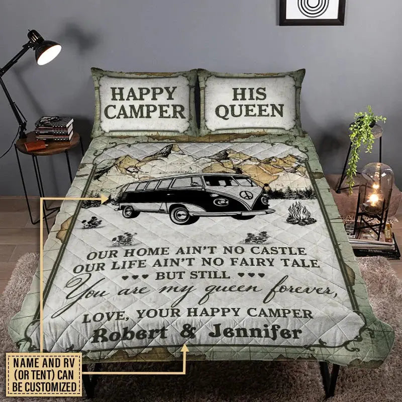 Camping Map My Queen Personalized Quilt Bedding Set
