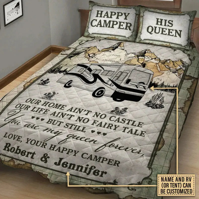 Camping Map My Queen Personalized Quilt Bedding Set