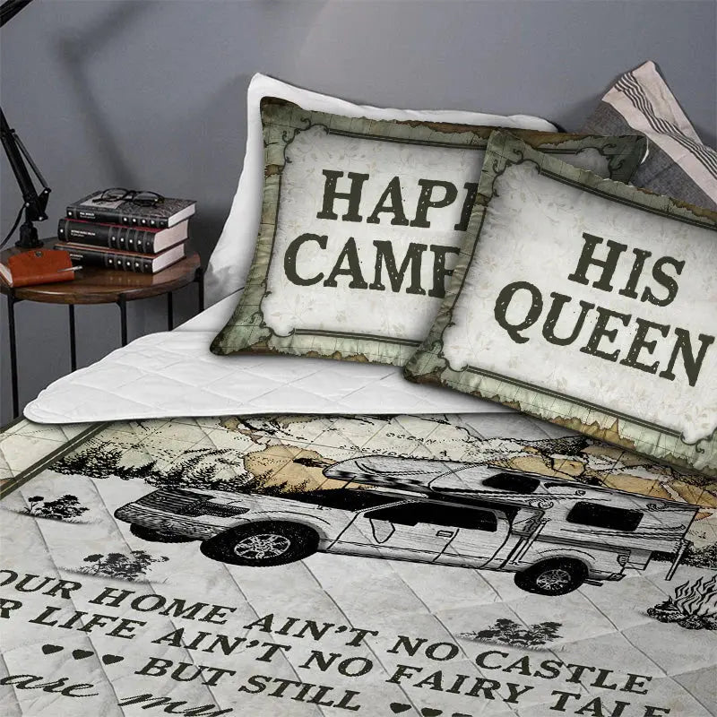 Camping Map My Queen Personalized Quilt Bedding Set