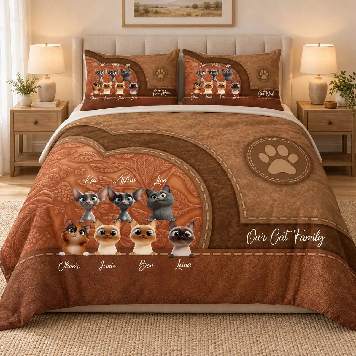 Cat Personalized Bedding Set, Personalized Gift for Cat Lovers, Cat Mom, Cat Dad Duconspace