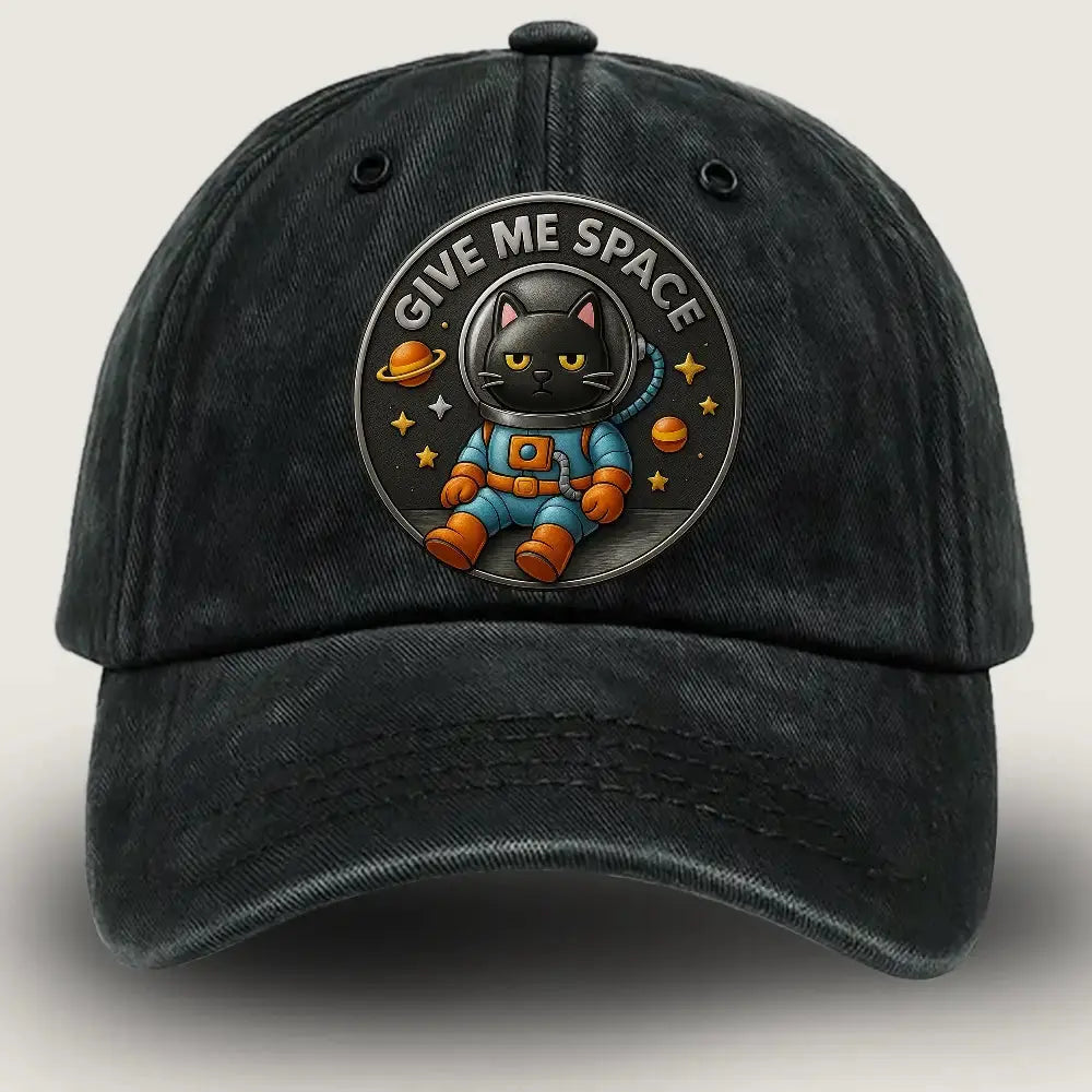 “Cat Astronaut” Funny Jokes Ball Cap – Space Cat with Glasses Duconspace