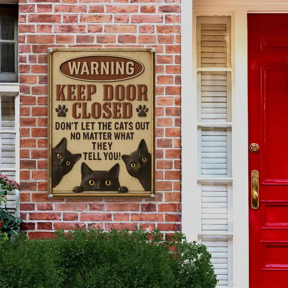 Cat Metal Sign, Funny Cat Sign, Keep Door Closed Metal Sign Duconspace