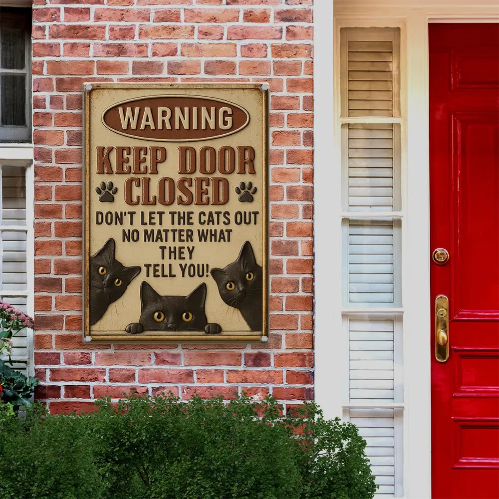 Cat Metal Sign, Funny Cat Sign, Keep Door Closed Metal Sign