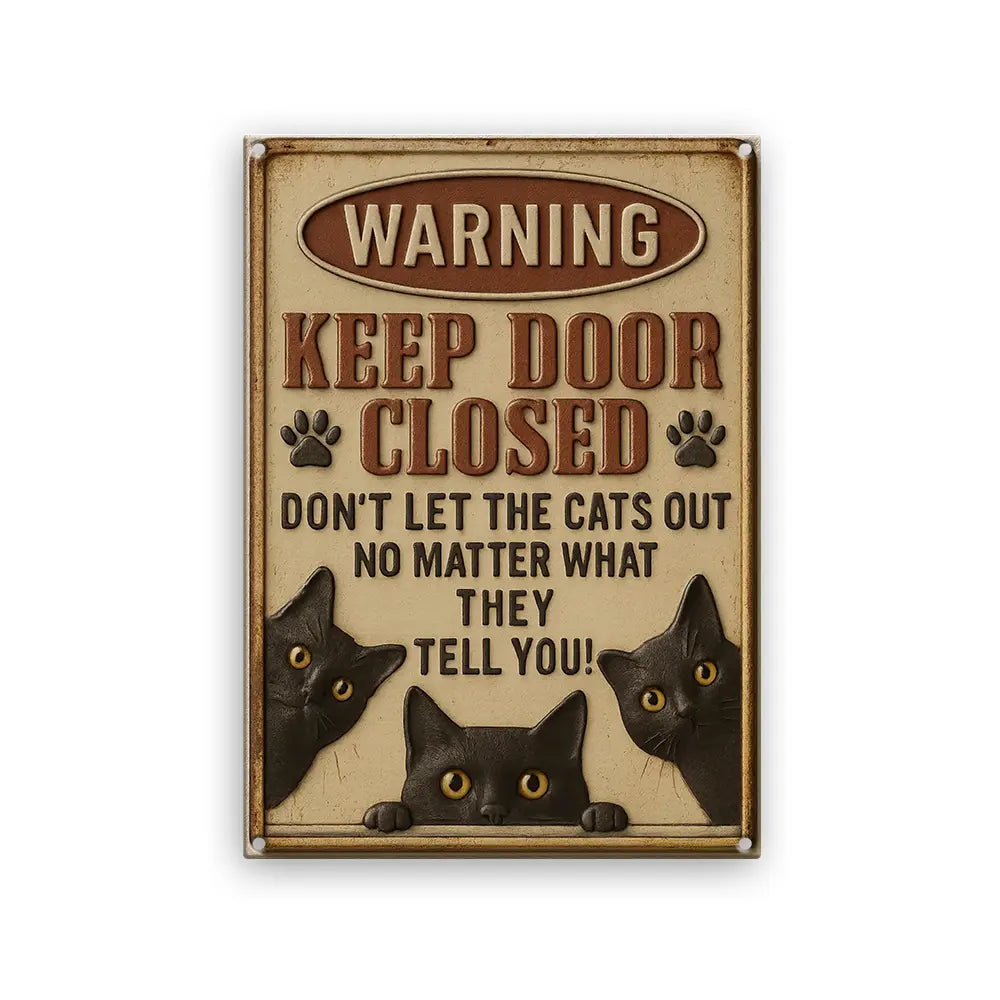 Cat Metal Sign, Funny Cat Sign, Keep Door Closed Metal Sign