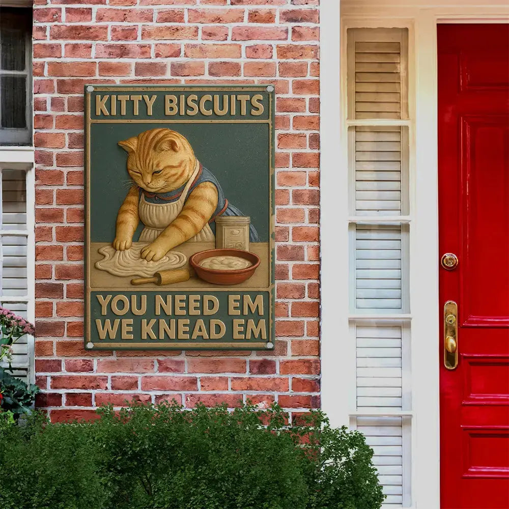 Cat Metal Sign, Kitty Biscuits Funny Cat Metal Sign Duconspace