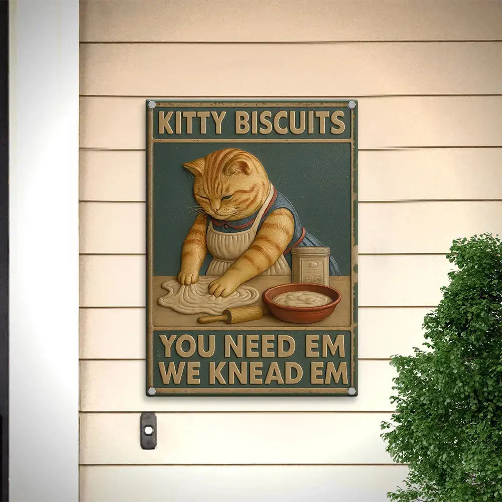 Cat Metal Sign, Kitty Biscuits Funny Cat Metal Sign Duconspace