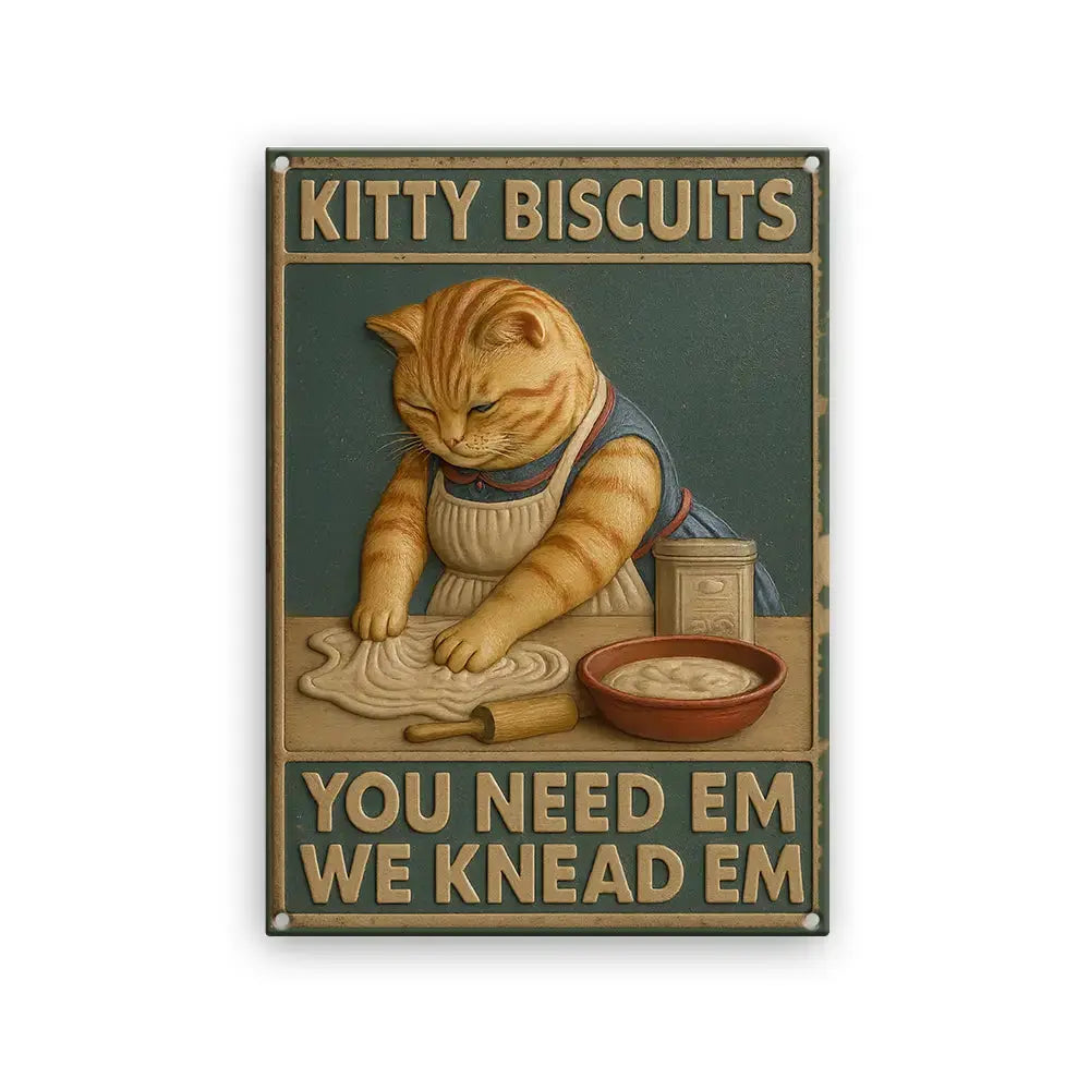 Cat Metal Sign, Kitty Biscuits Funny Cat Metal Sign Duconspace