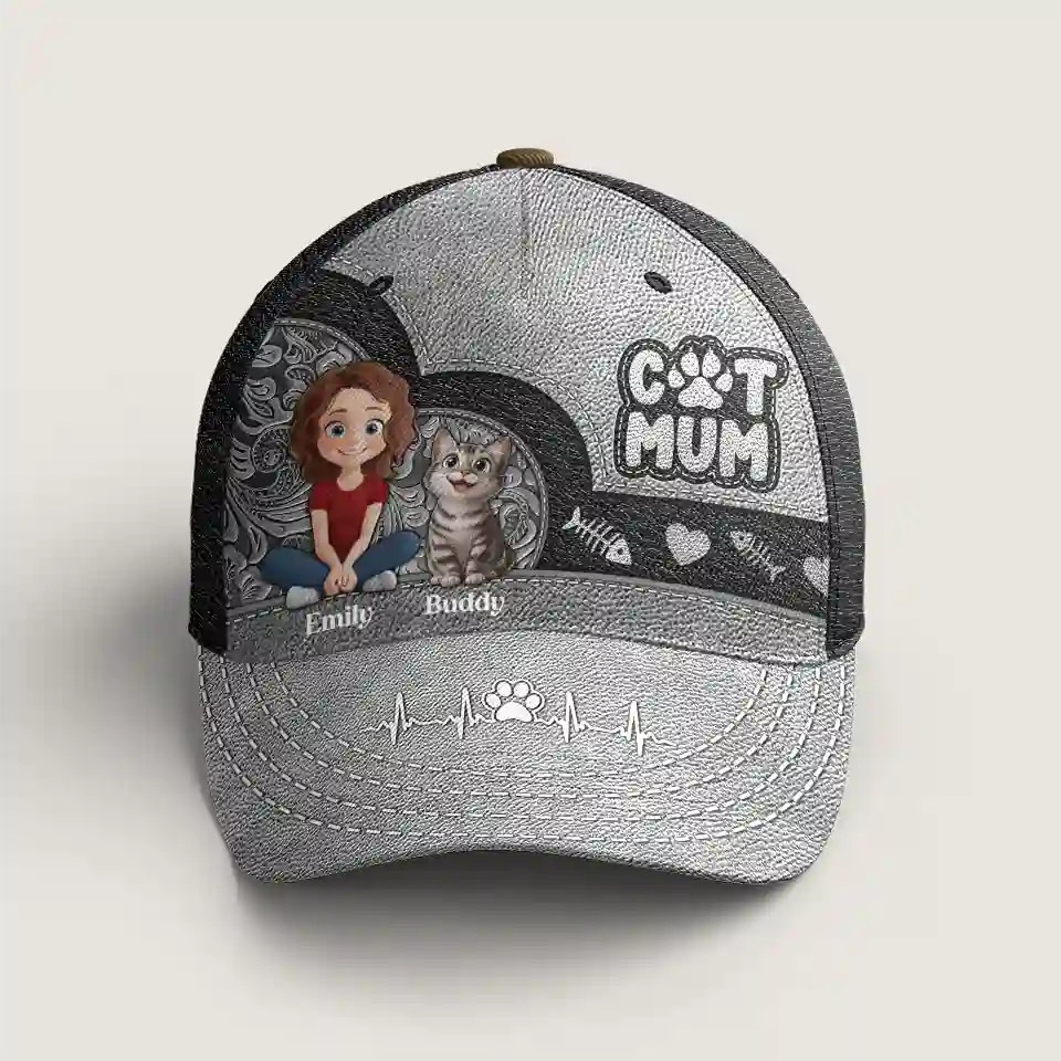 Cat Mom, My Heart Belongs to My Kitties - Cat Personalized Custom Hat, All Over Print Classic Cap – Mother’s Day Gift for Pet Owners & Cat Lovers