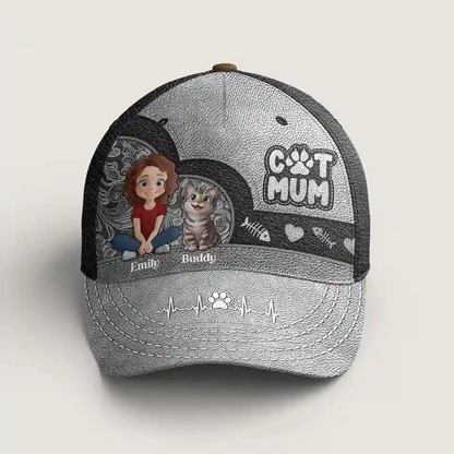 Cat Mom, My Heart Belongs to My Kitties - Cat Personalized Custom Hat, All Over Print Classic Cap – Mother’s Day Gift for Pet Owners & Cat Lovers