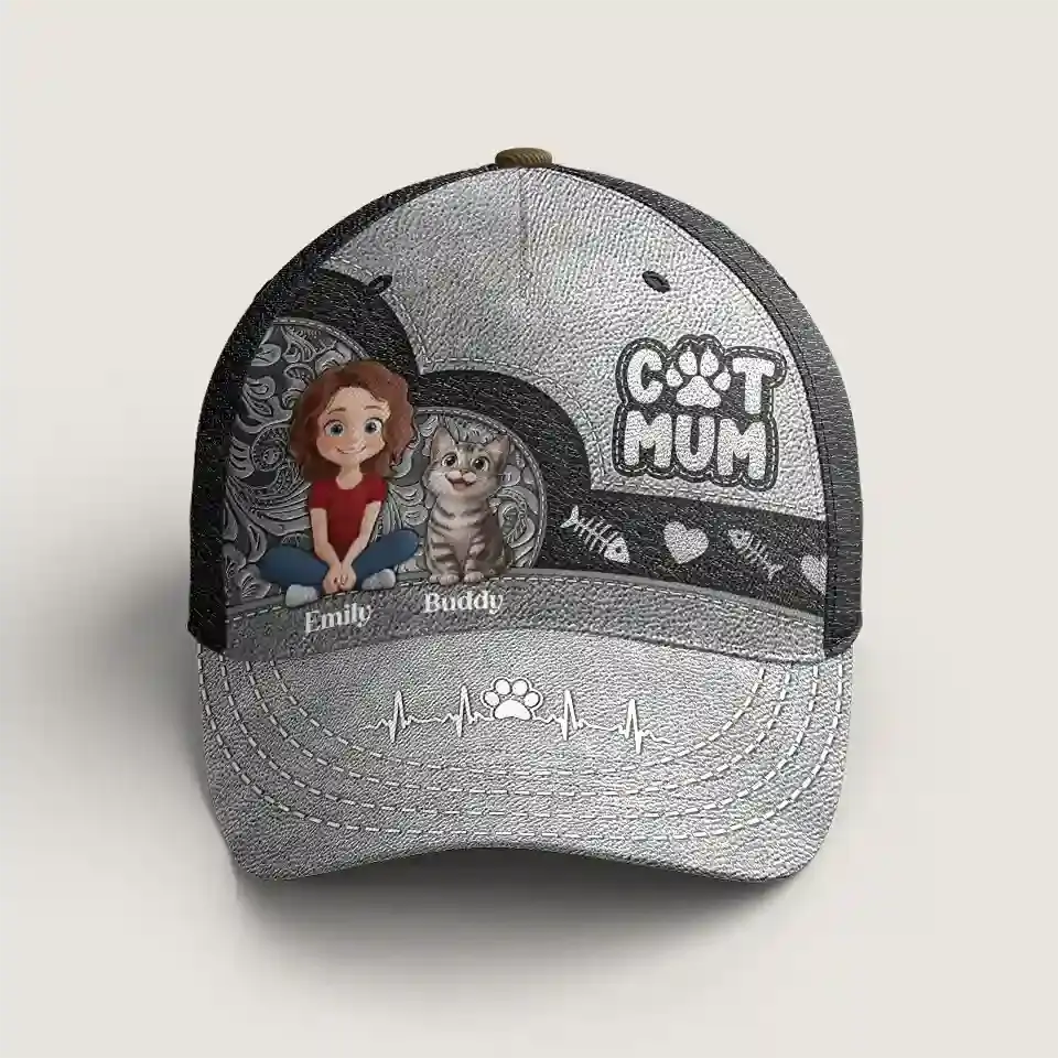 Cat Mom, My Heart Belongs to My Kitties - Cat Personalized Custom Hat, All Over Print Classic Cap – Mother’s Day Gift for Pet Owners & Cat Lovers Ducon Space