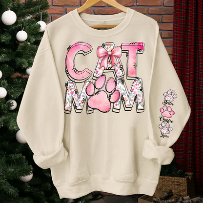 Retro Floral Cat Mom - Cute Bow & Floral Design, Perfect Gift for Stylish Cat Lovers