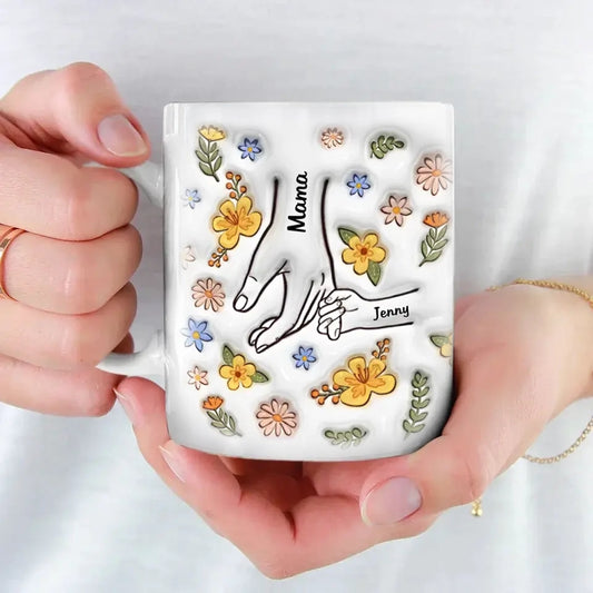 Cherished Family, One Sip at a Time - Personalized 3D Inflated Effect Mug, Custom Gift for Mom & Grandma