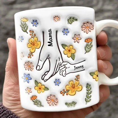 Cherished Family, One Sip at a Time - Personalized 3D Inflated Effect Mug, Custom Gift for Mom & Grandma
