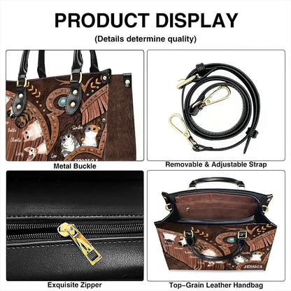 Cowgirl’s Custom Cat Leather Handbag – Personalized Cat Names & Art – Western Style Mother’s Day Gift for Cat Moms