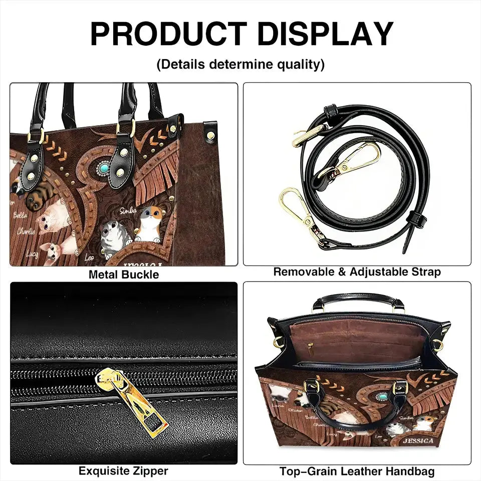 Cowgirl’s Custom Cat Leather Handbag – Personalized Cat Names & Art – Western Style Mother’s Day Gift for Cat Moms Ducon Space