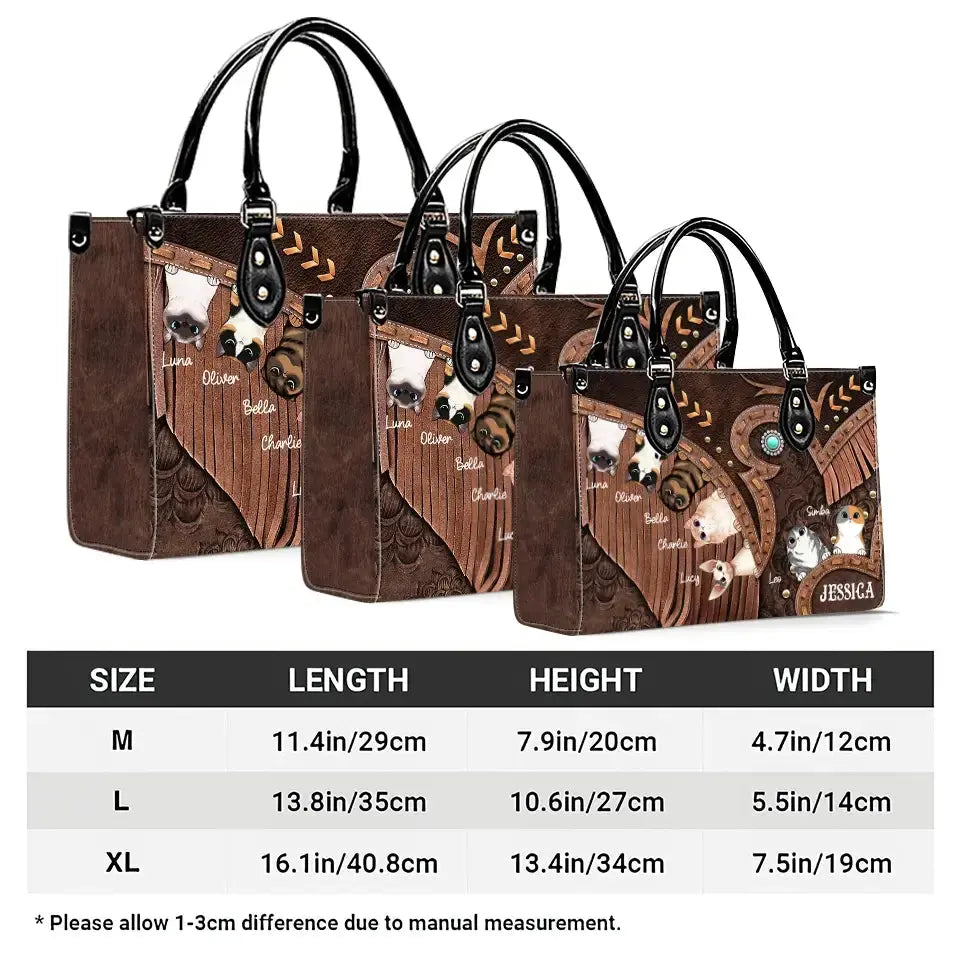 Cowgirl’s Custom Cat Leather Handbag – Personalized Cat Names & Art – Western Style Mother’s Day Gift for Cat Moms Ducon Space