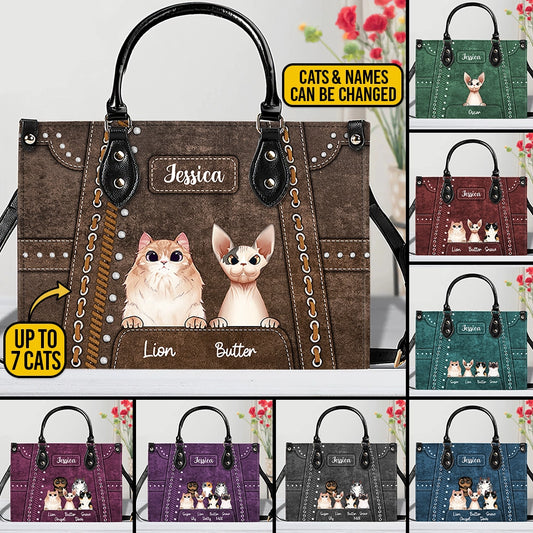 Custom Cat Handbag for Cat Moms – Western Leather Style Purse with Personalized Pet Names – Perfect Mother’s Day Gift