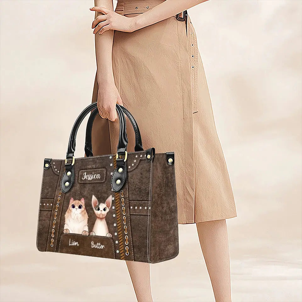 Custom Cat Handbag for Cat Moms – Western Leather Style Purse with Personalized Pet Names – Perfect Mother’s Day Gift Ducon Space