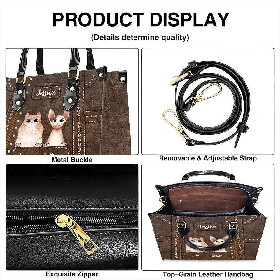 Custom Cat Handbag for Cat Moms – Western Leather Style Purse with Personalized Pet Names – Perfect Mother’s Day Gift Ducon Space