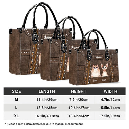 Custom Cat Handbag for Cat Moms – Western Leather Style Purse with Personalized Pet Names – Perfect Mother’s Day Gift